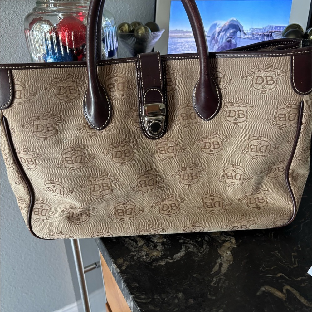 Dooney & Bourke Beige and Dark Brown Logo Tote